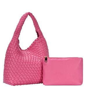 NWT Antik Kraft Handcrafted Vegan Leather Pink Woven Parker 2 in 1 Satchel Bag